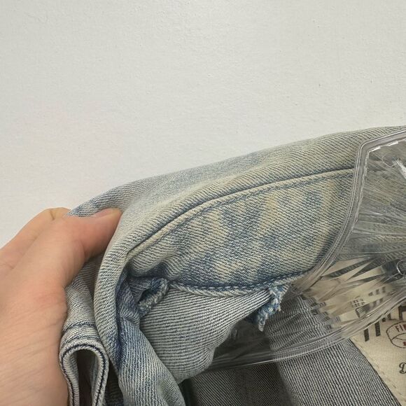 Y2K Light Wash Denim Biker Jacket Tommy Hilfiger Zip Front Silver Hardware S - Picture 14 of 15